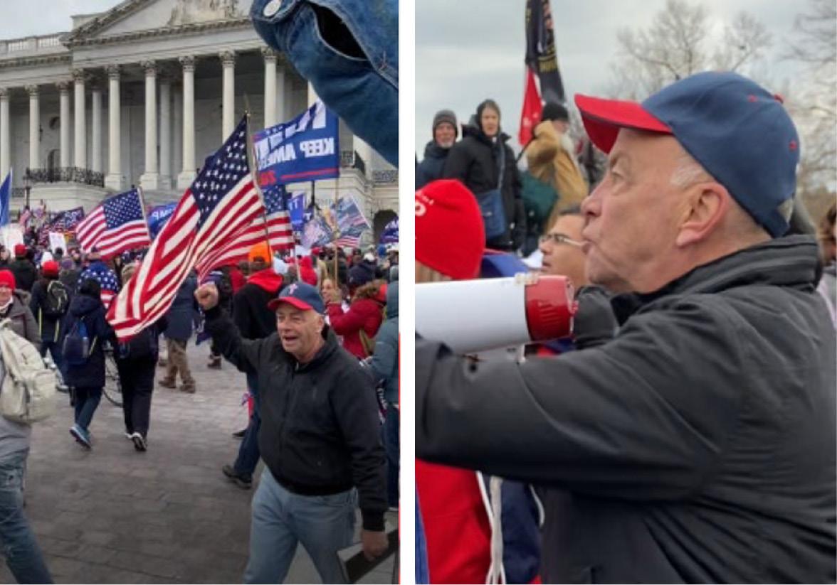 Salt and Light Brigade member Jeff Cline urged protesters to move up the east Capitol steps on Jan. 6, 2021, attorney Brad Geyer alleged. Cline has not been arrested or charged. (Attorney Brad Geyer/Screenshot via The Epoch Times)