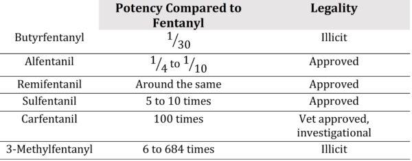 Potencies of different fentanyl analogues, according to data from Drug Bank Online. (The Epoch Times)