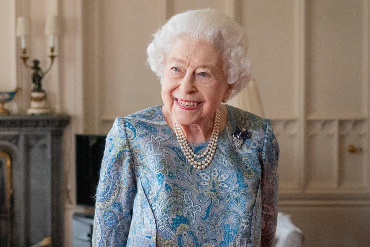 Queen Elizabeth II during an audience with President of Switzerland Ignazio Cassis at Windsor Castle in the UK on April 28, 2022. (Dominic Lipinski/WPA Pool via Getty Images)