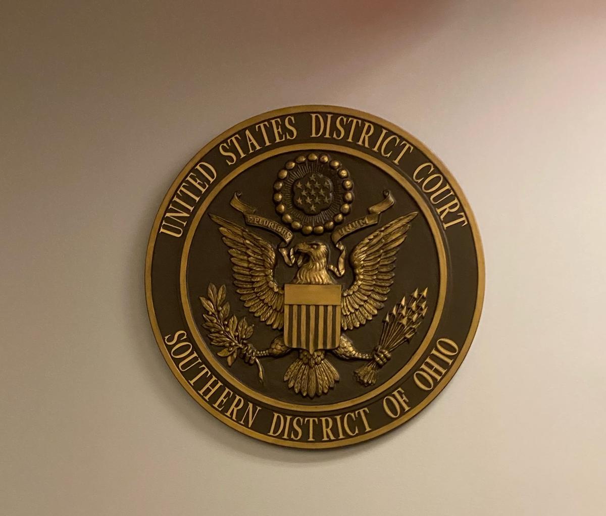 The seal of the U.S. District Court adorns a wall on the ninth floor of the Federal Building in Dayton, Ohio, on Sept. 6, 2022. (Photo Courtesy of Victoria Ellen)