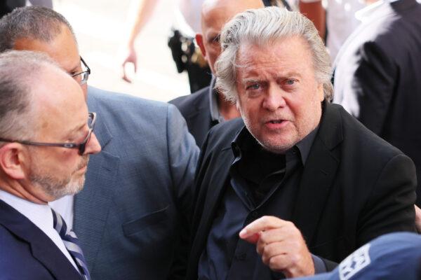 Steve Bannon, former advisor to former President Donald Trump, arrives at the office of Manhattan District Attorney Alvin Bragg in New York City on Sept. 8, 2022. (Michael M. Santiago/Getty Images)