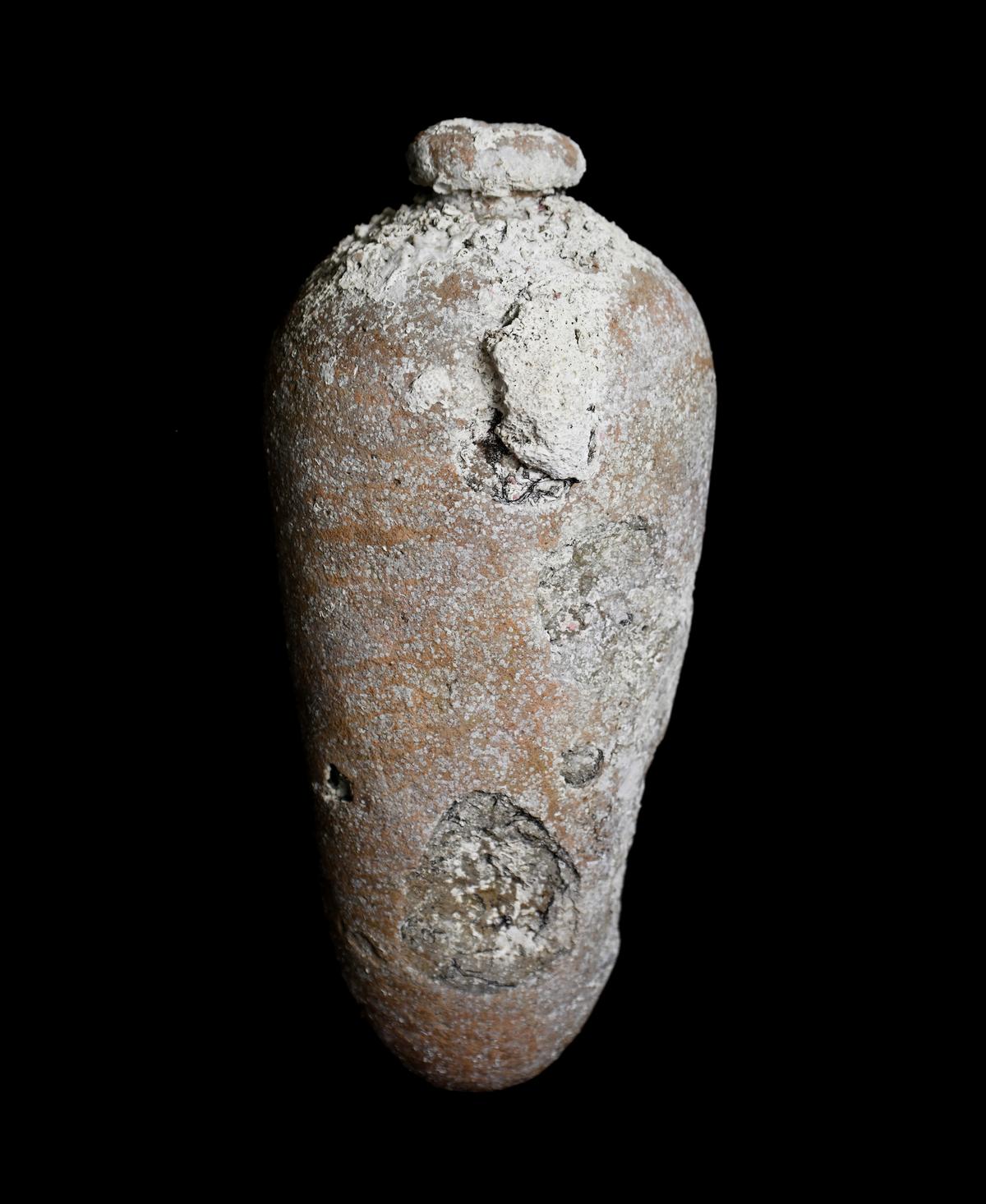 An "olive jar" from the wreck of the Maravillas. (Courtesy of Brendan Chavez/Allen Exploration via <a href="https://www.bahamasmaritimemuseum.com/">Bahamas Maritime Museum</a>).