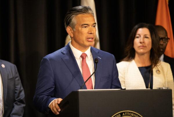 California Attorney General Rob Bonta speaks about last year's Huntington Beach oil spill investigation, at the district attorney building in Santa Ana, Calif., on Sept. 8, 2022. (John Fredricks/The Epoch Times)