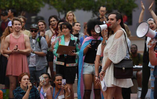 Members of the transgender community and their supporters hold a rally in Los Angeles on Nov. 2, 2018. (Mark Ralston/AFP via Getty Images)