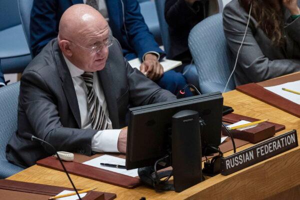 Russian ambassador to the United Nations Vassily Nebenzia speaks in the United Nations Security Council, on Sept. 7, 2022. (Yuki Iwamura/AP Photo)