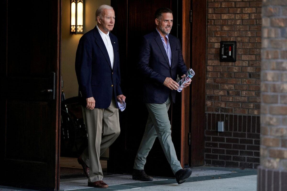 U.S. President Joe Biden and his son Hunter Biden depart from Holy Spirit Catholic Church after attending Mass on St. Johns Island, S.C., on Aug. 13, 2022. (Joshua Roberts/Reuters)