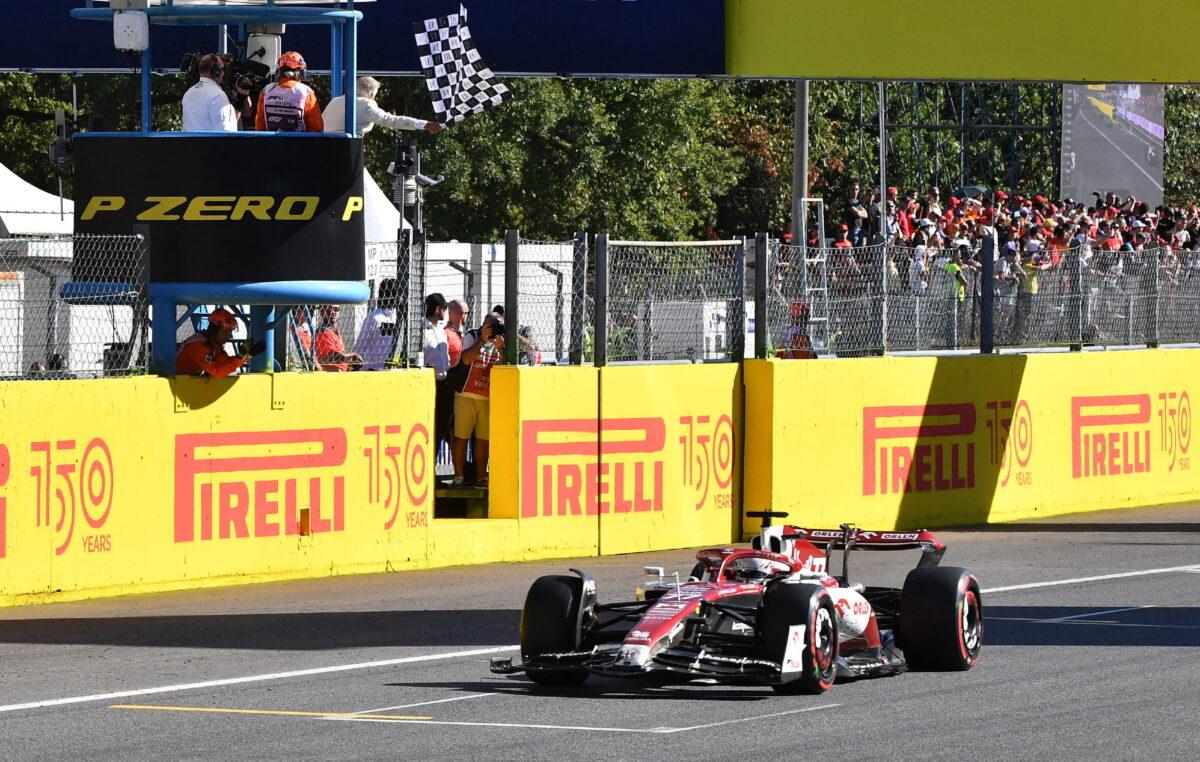 Red Bull's Max Verstappen crosses the line to win the race at the F1 Grand Prix of Italy at the Autodromo Nazionale Monza in Monza, Italy, on Sept. 11, 2022. (Jennifer Lorenzini/Reuters)