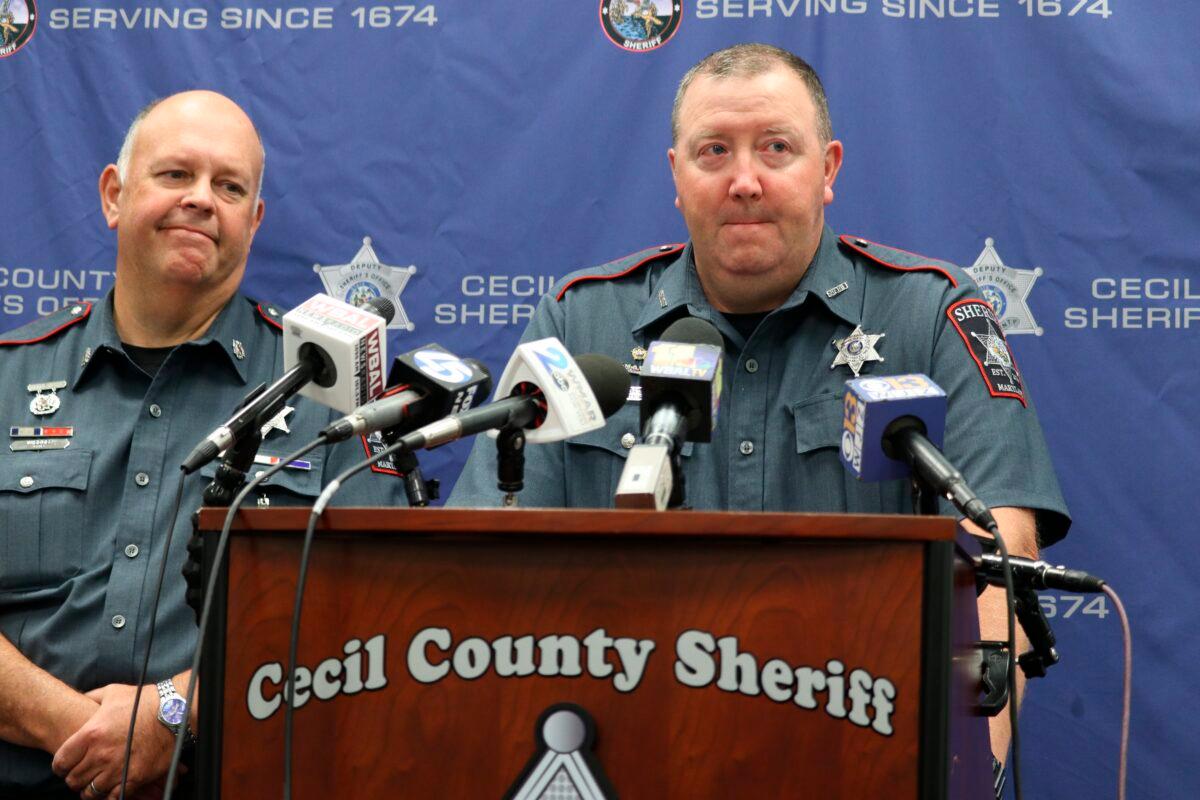 Cecil County Sheriff Scott Adams speaks at a news conference in Elkton, Md., on Sept. 9, 2022. (Brian Witte/AP Photo)
