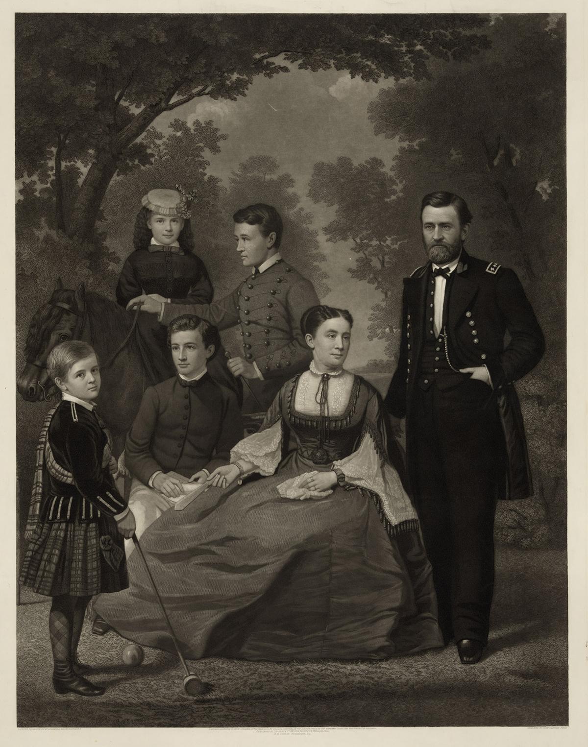 Gen. Grant and his family painted from life by Wm. Cogswell and engraved by John Sartain, 1868. Library of Congress. (Public Domain)