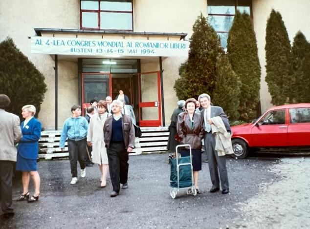 Dan Novacovici (R) with his wife at the fourth congress of the Worldwide Union of Free Romanians, held in Romania  for the first time in 1994. (Courtesy of Dan Novacovici)