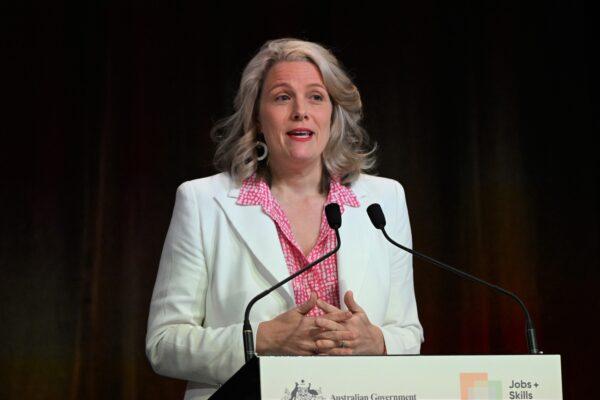 Minister for Home Affairs Clare O’Neil during the Jobs and Skills Summit in Canberra, Australia, on Sept. 2, 2022. (AAP Image/Mick Tsikas)
