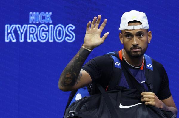 Nick Kyrgios of Australia arrives for his match with Karen Khachanov during their Men’s Singles Quarterfinal match on Day Nine of the 2022 US Open at USTA Billie Jean King National Tennis Center in New York City, on Sept. 6, 2022. (Julian Finney/Getty Images)