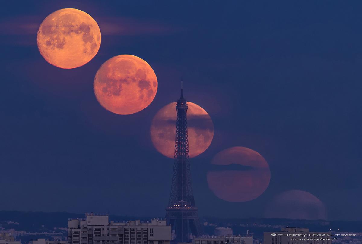 Moonset behind the Eiffel Tower on April 15, 2022. (Courtesy of <a href="http://www.astrophoto.fr/">Thierry Legault</a>)