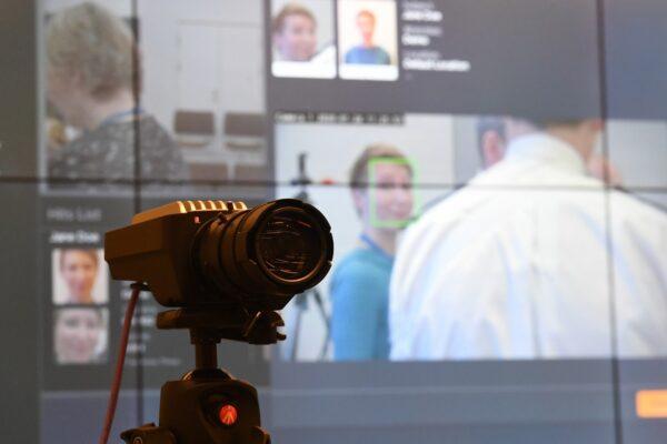 A camera being used during facial recognition trials at New Scotland Yard in London in January 2020. (PA)