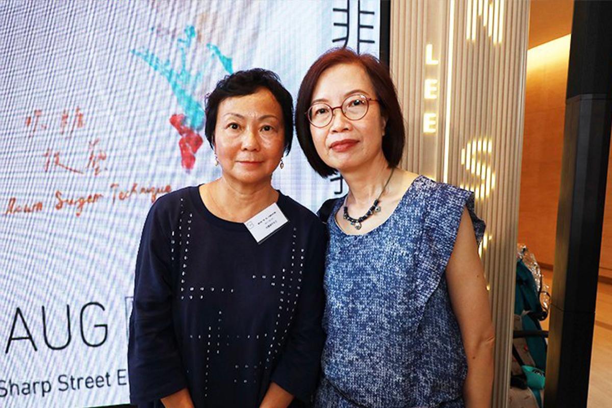 Artists Betty Liu (left) and Yim Wai-wai are honored to be the instructors of the 2020 Jockey Club ICH+ Innovative Heritage Education Programme. (T M Chan / The Epoch Times)