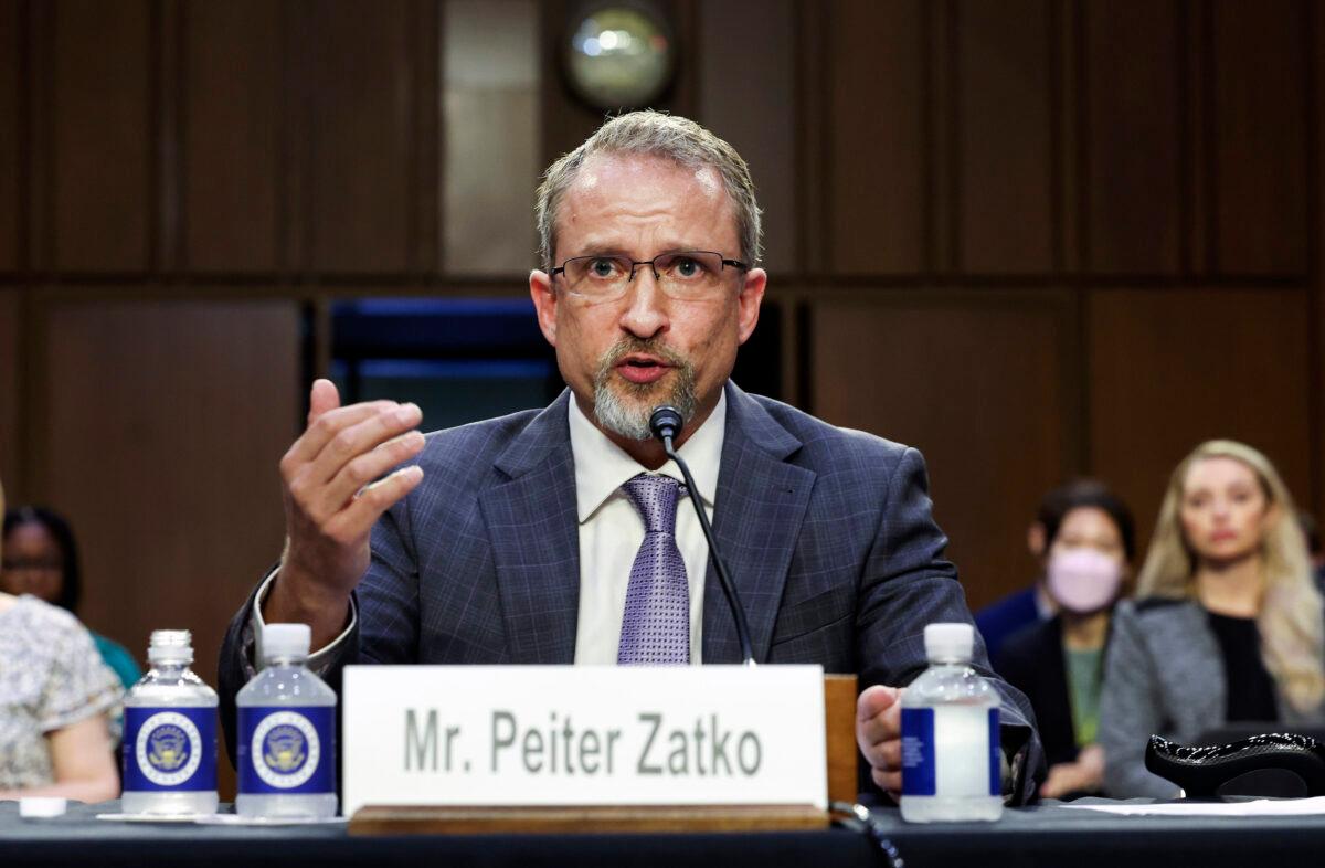 Peiter “Mudge” Zatko, former head of security at Twitter, testifies before the Senate Judiciary Committee on data security at Twitter, on Capitol Hill in Washington, on Sep. 13, 2022. (Kevin Dietsch/Getty Images)