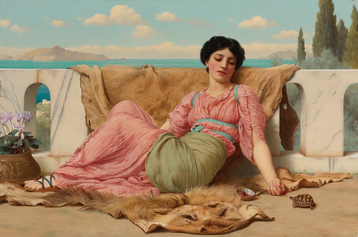 "The Quiet Pet," 1906, by John William Godward. Oil on canvas. Private collection. (Public Domain)