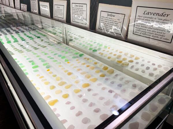 Colorful sea glass on display at the Sea Glass Museum in Fort Bragg, Calif., on Sept. 5, 2022. (Cynthia Cai/The Epoch Times)