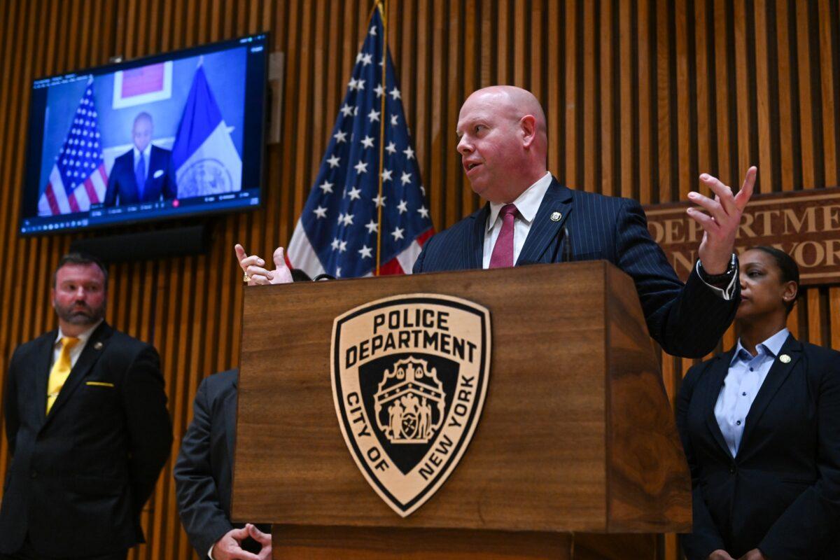 New York City Police chief of department Kenneth Corey speaks at a news briefing in New York, on April 12, 2022. (Alexi J. Rosenfeld/Getty Images)