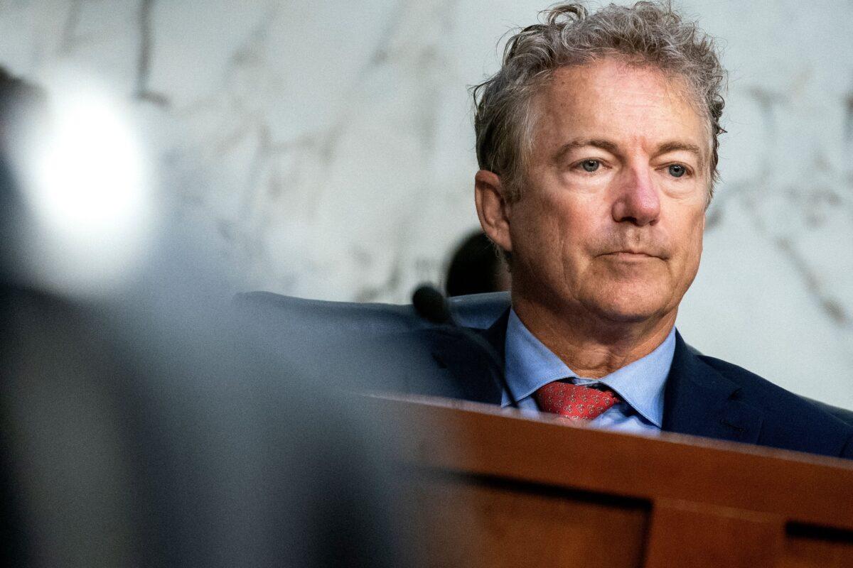 Sen. Rand Paul (R-Ky.) listens during a Senate hearing on stopping the spread of monkeypox, on Capitol Hill in Washington on Sept. 14, 2022. (Stefani Reynolds/AFP via Getty Images)