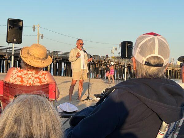 Jon Tigges speaks to a local group in Santa Barbara, Calif., on Aug. 12, 2022. (Courtesy of Jon Tigges)