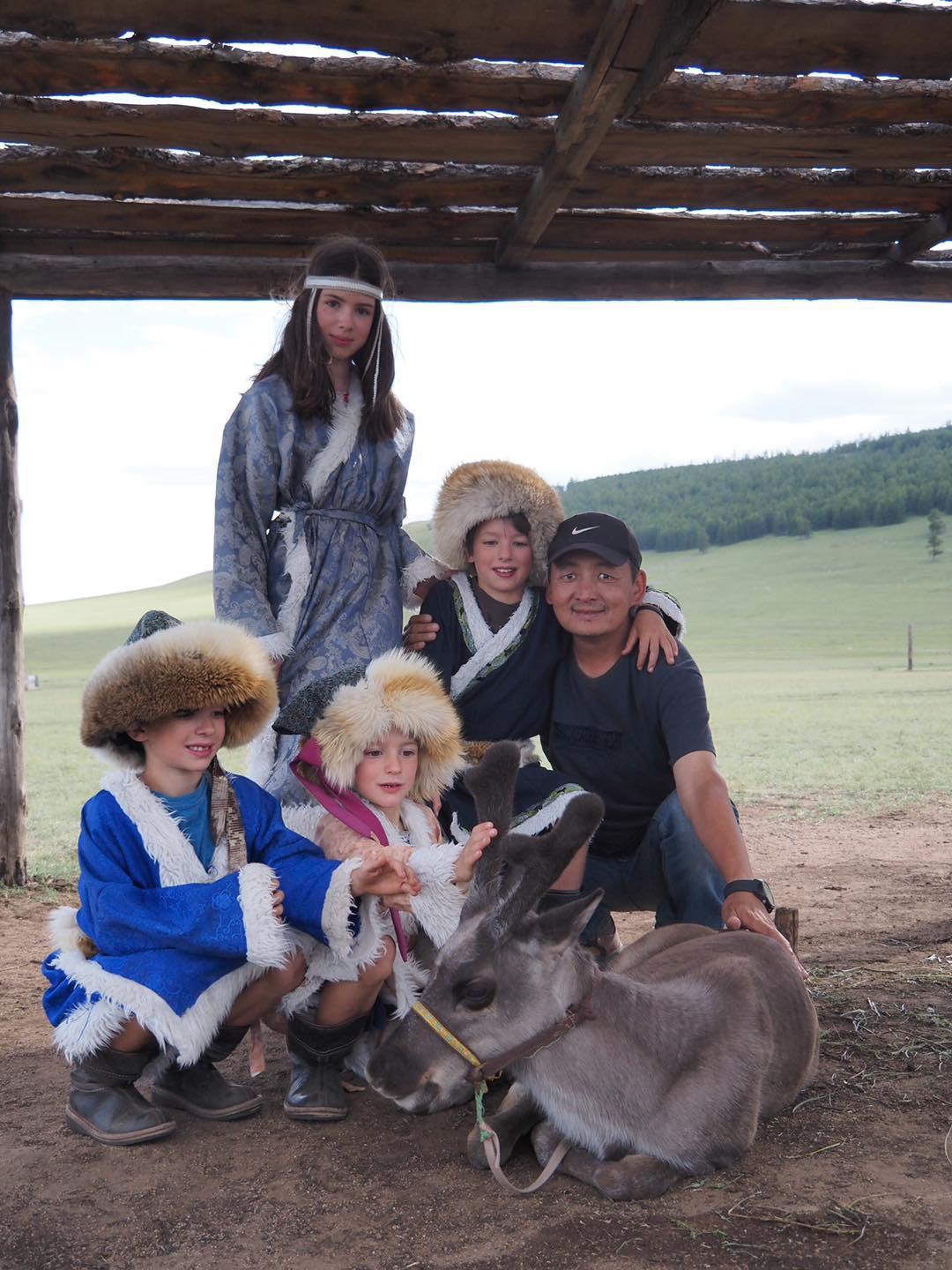 The family interact with locals in Mongolia. (Courtesy of Edith Lemay)