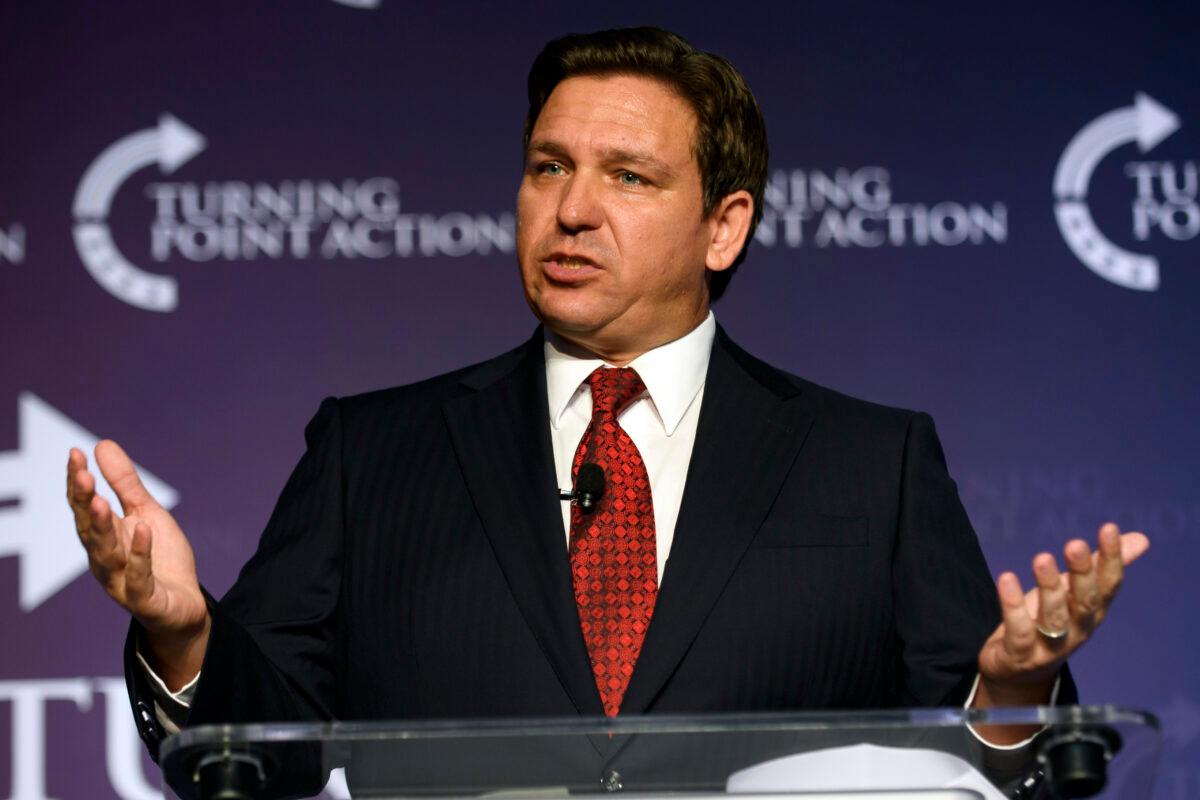 Florida Gov. Ron DeSantis speaks at the Unite and Win Rally in support of Pennsylvania Republican gubernatorial candidate Doug Mastriano at the Wyndham Hotel in Pittsburgh, Pa., on Aug. 19, 2022. (Jeff Swensen/Getty Images)