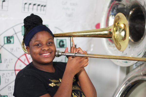 Sounds of Success Community Marching Band trombonist Ja'Niyah Johnson. (Courtesy of Dreamlite Media)