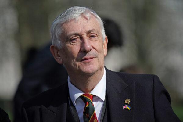 Speaker of the House of Commons Sir Lindsay Hoyle during a commemorative ceremony and laying of wreaths at the Commonwealth Memorial Gates, in London, on March 14, 2022. (Yui Mok - WPA Pool / Getty Images)