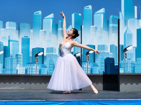 Fei Tian College Middletown graduate ballet student performing her own choreography about a young woman with a passion for dance at the LEGOLAND New York Celebration of the Arts on Sept. 10, 2022. (Courtesy of Fei Tian College Middletown)