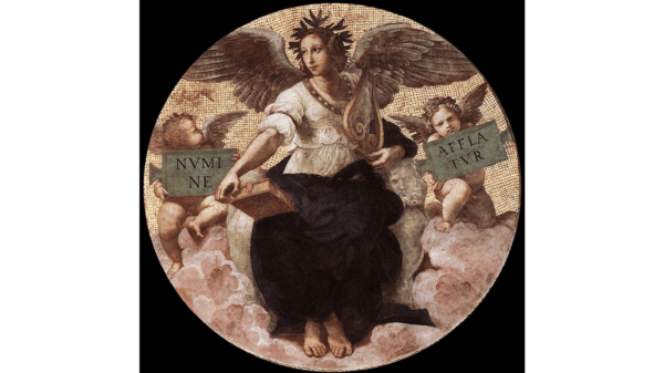 The Muse of Poetry, by Raphael, on the ceiling of the Stanza della Segnatura, Vatican Palace, Rome (Art Renewal Center)