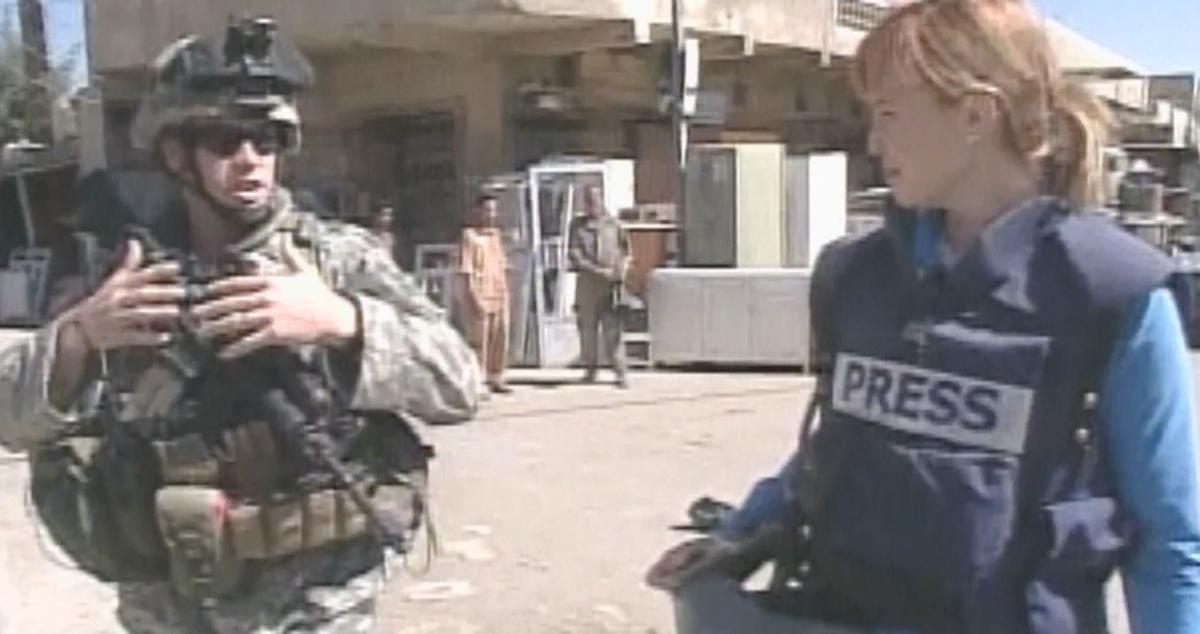 Journalist Kimberly Dozier with a U.S. soldier in Iraq, as seen in “Killing the Messenger: The Deadly Cost of News” (KTM Film)