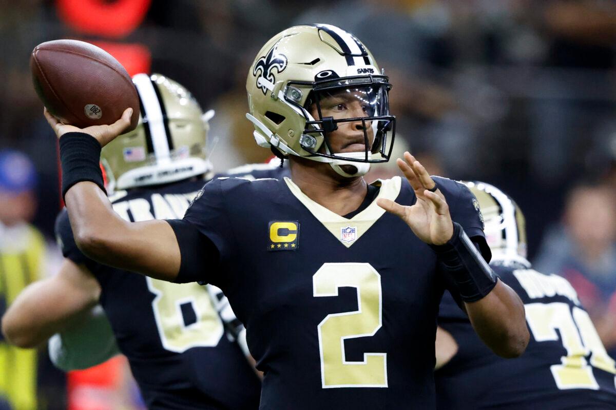 New Orleans Saints quarterback Jameis Winston passes during the first half of an NFL football game against the Tampa Bay Buccaneers in New Orleans on Sept. 18, 2022. (Butch Dill/AP Photo)