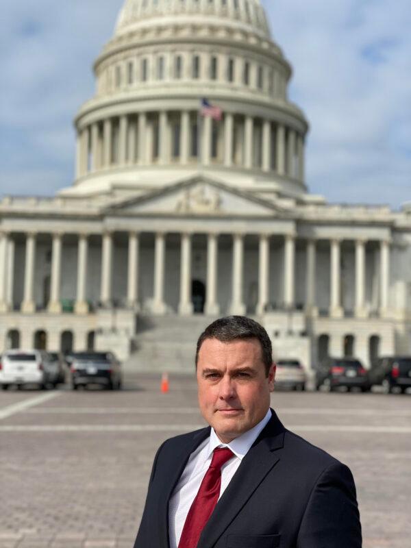 Adam Hardage, CEO and Co-Founder of Remote Health Solutions, stands before the U.S. Capitol on March 12, 2020. (Courtesy of Adam Hardage)