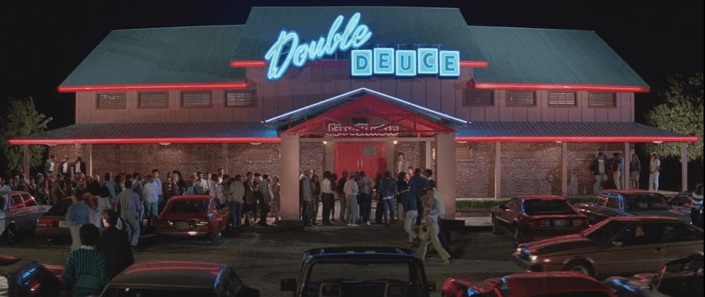 The newly spiffy-ed-up road house, the Double Deuce, in "Road House." (United Artists)
