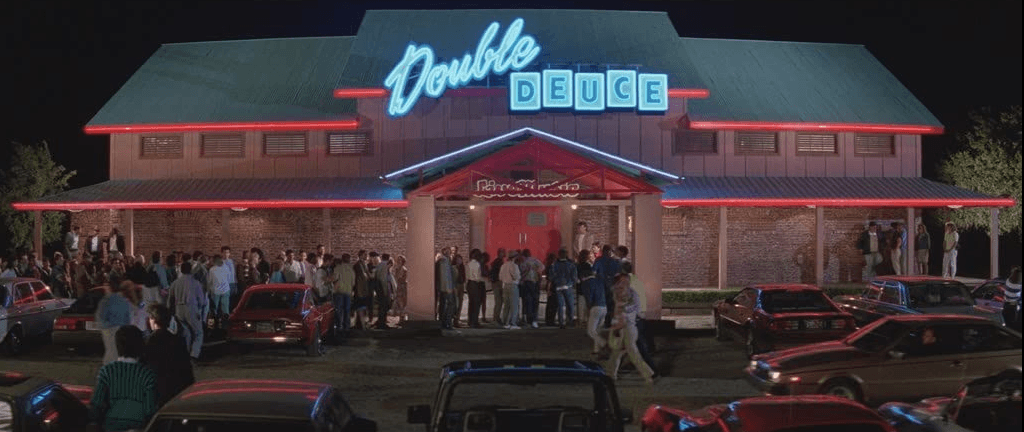 The newly spiffy-ed-up road house, the Double Deuce, in "Road House." (United Artists)