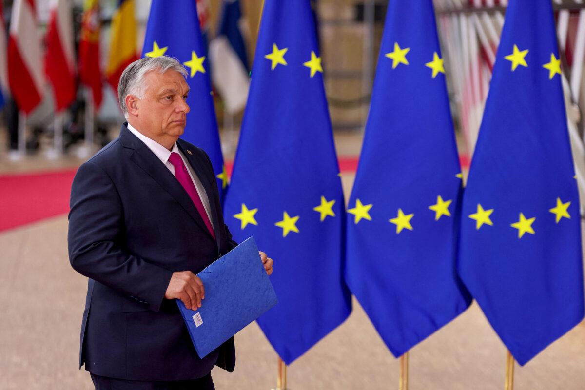 Hungarian Prime Minister Viktor Orban arrives for the European Union leaders summit, as EU's leaders attempt to agree on Russian oil sanctions in response to Russia's invasion of Ukraine, in Brussels on May 30, 2022. (Johanna Geron/Reuters)