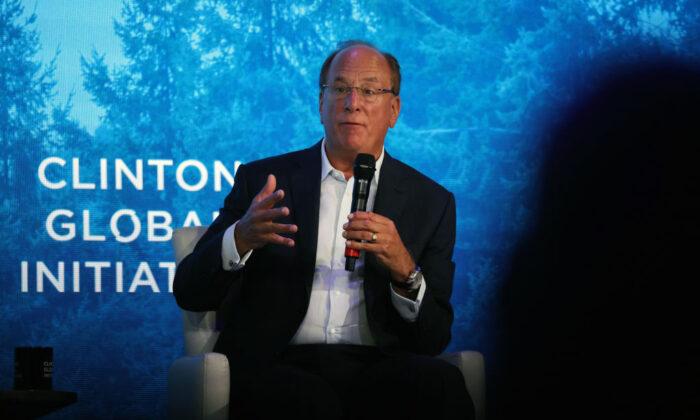 BlackRock CEO Larry Fink speaks at a forum during the opening of the Clinton Global Initiative (CGI), a meeting of international leaders in New York on Sept. 19, 2022. (Spencer Platt/Getty Images)
