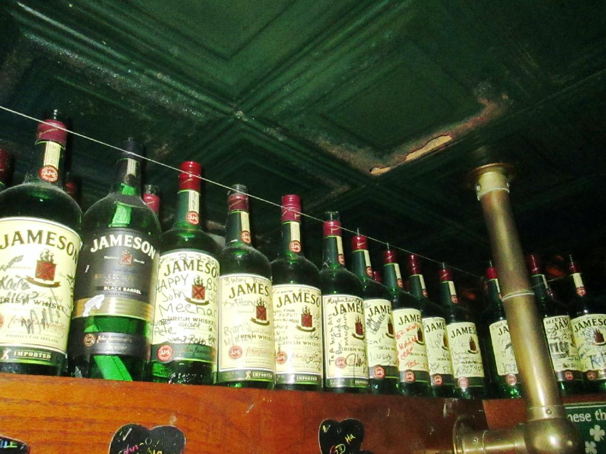 At Meehan's Irish Pub in St. Augustine, Florida, said to be haunted, bottles are restrained from flying across the room. (Photo courtesy of Victor Block)