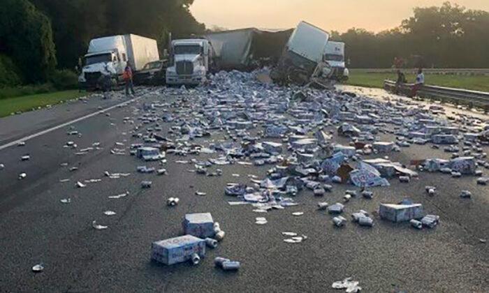 Florida Highway Covered in Coors Light Beer After Semi Crash
