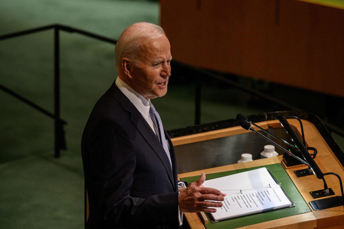 President Joe Biden addresses the 77th session of the United Nations General Assembly at the UN headquarters in New York City on September 21, 2022. (Ed Jones/AFP via Getty Images)