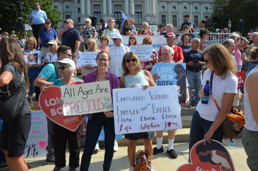 Pro-life supporters gather for a “March for Life” rally at Pennsylvanian State Capitol in Harrisburg, Pa., on Sept. 19, 2022. (Frank Liang/The Epoch Times)