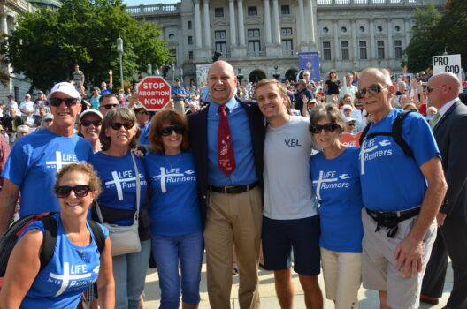 Pennsylvania Republican gubernatorial candidate Doug Mastriano (middle) at the “March for Life” rally on Sept. 19, 2022. (Frank Liang/The Epoch Times)