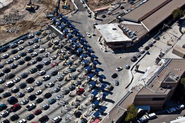 Cars line up to enter the United States from Mexico via the San Ysidro port of entry in Calif., in this file photo. (Josh Denmark/CBP)