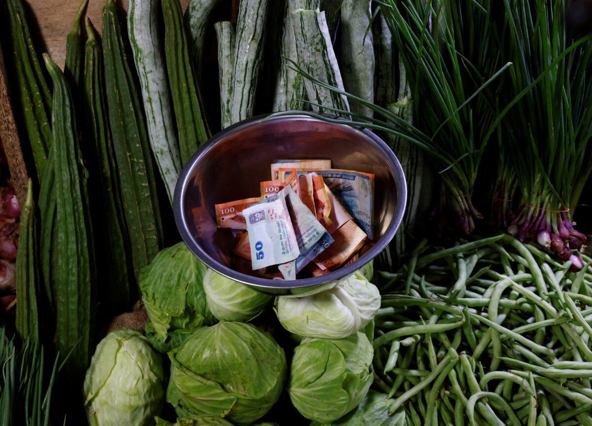 Sri Lankan rupees in a bowl at a vegetable vendor's shop at a time of rampant food inflation, amid Sri Lanka's economic crisis, in Colombo, Sri Lanka, on July 29 , 2022. (Kim Kyung-hoon/Reuters)