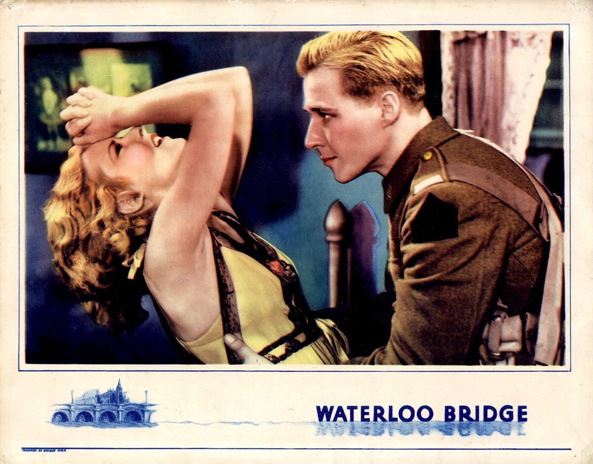 Lobby card for the 1931 film "Waterloo Bridge" with Mae Clarke and Douglass Montgomery. (Public Domain)