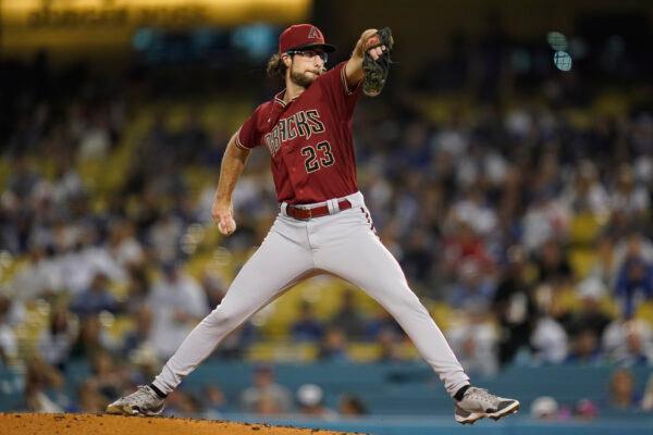 Arizona Diamondbacks starting pitcher Zac Gallen (23) throws during the first inning of a baseball game against the Los Angeles Dodgers in Los Angeles, on Sept. 22, 2022. (Ashley Landis/AP Photo)