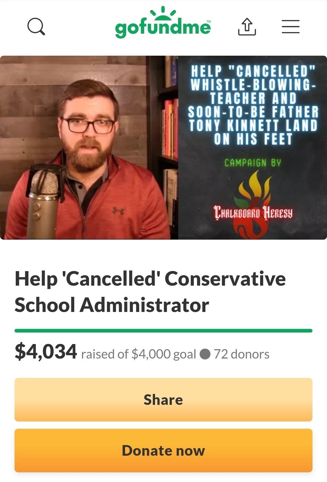 Tony Kinnett's GoFundMe page raised about $5,000 by the end, but he got none of the money raised because the website deleted it. Screenshot. (Photo courtesy of Tony Kinnett)