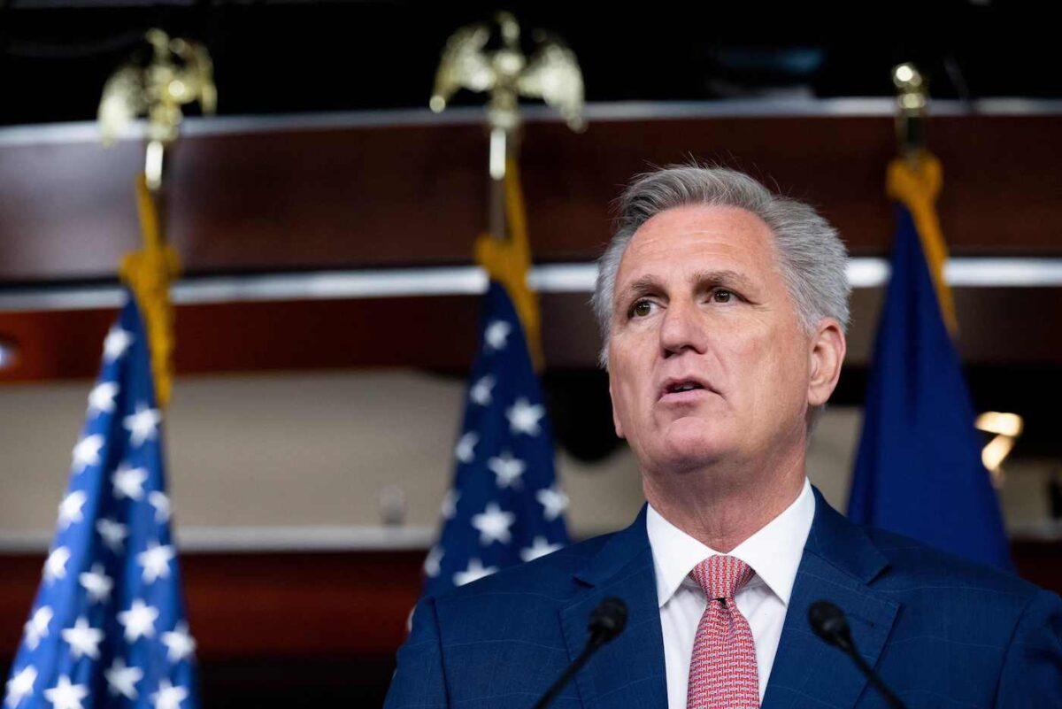 House Minority Leader Kevin McCarthy (R-Calif.) holds a press conference on Capitol Hill in Washington on June 9, 2022. (Saul Loeb/AFP via Getty Images)