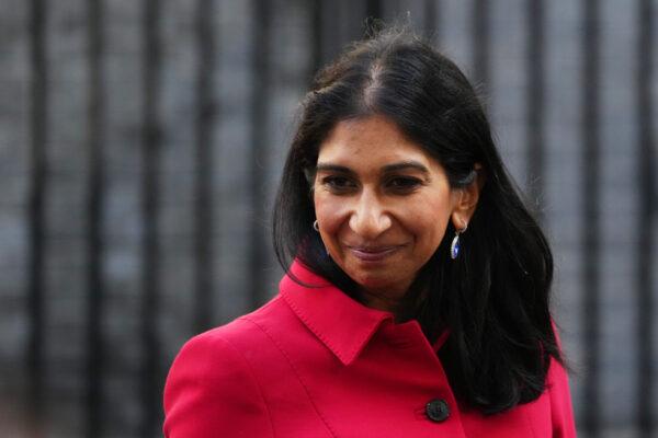 British Home Secretary Suella Braverman leaves Downing Street following the first Cabinet meeting after Liz Truss took office as the new prime minister, in London, on Sept. 7, 2022. (Carl Court/Getty Images)